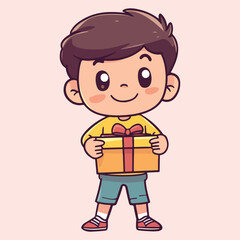 Cute boy holding a gift box Cartoon Vector Illustration