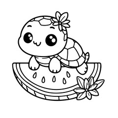cute turtle illustration for coloring books