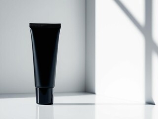 Blank black cosmetic tube on white background