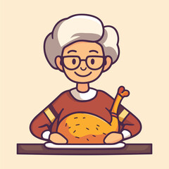 Smiling grandmother with Thanksgiving turkey Cartoon Vector Icon Illustration