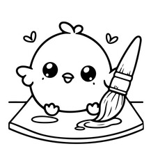 cute chicken learning to draw illustration for coloring books