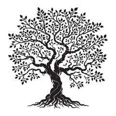 Majestic Silhouette of a Lush Tree with Deep Roots