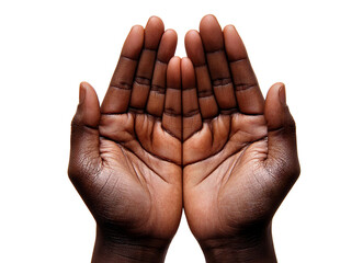 African American hands in a prayer gesture, isolated on transparent cutout background