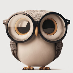 Cute owl in glasses on white background