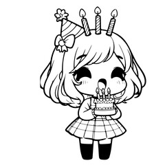 cute birthday girl illustration for coloring books
