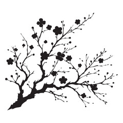 Delicate Plum Blossom Branch Silhouette Art