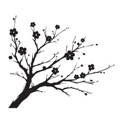 Elegant Silhouette of a Blooming Plum Branch Illustration
