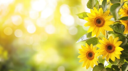 Obraz premium Sunflower bouquet with blurred bokeh background conveying summer vibes ideal for online profiles with ample copyspace for text overlay