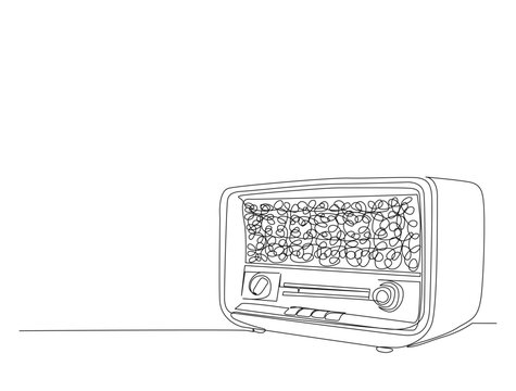 Continuous one line drawing of retro radio player. Vintage radio player in single line draw illustration. Editable stroke.