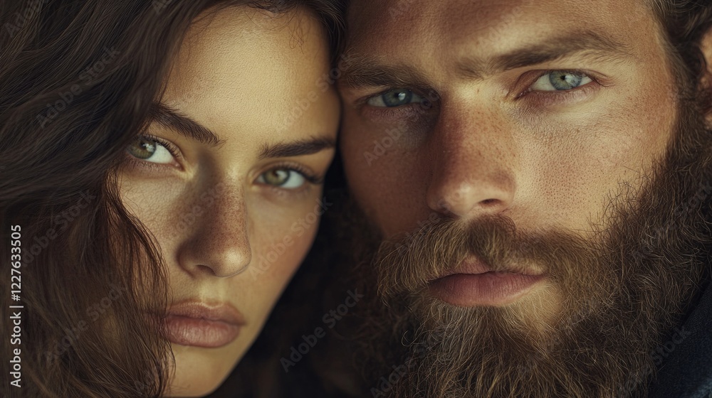 Poster captivating expressions highlight the unique styles of this fashionable couple. the warm light beaut