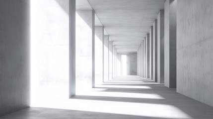 Fototapeta premium Modern Minimalist Interior Hollow Space with Concrete Walls and Dramatic Lighting Paneled Hallway Design Perspective