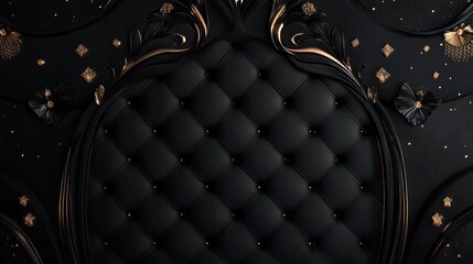 Elegant Vintage Black Background with Ornate Gold Accents and Text Space for Luxury Design Projects