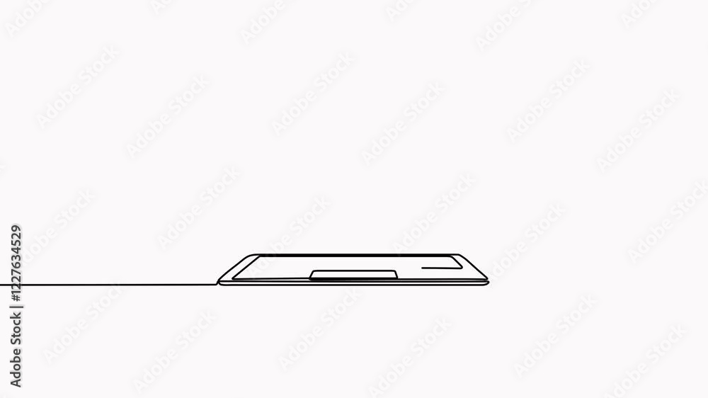 Poster open laptop with closed padlock continuous line drawing animation. protect and security symbol on co
