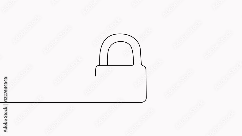 Poster closed padlock continuous line drawing animated video. protect and security symbol animation.