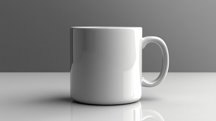 Obraz premium A simple white mug placed on a reflective surface.