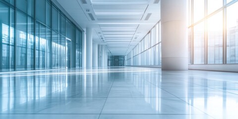 Modern spacious interior of a residential building at dawn showcasing sleek white walls and an airy, minimalist design aesthetic.