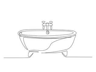 Continuous one line drawing of bathtub design. Simple bath in single line draw illustration. Editable stroke.