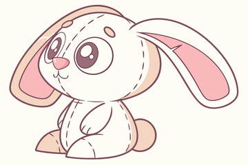 Cute plush bunny toy, soft pastel peach color, large floppy ears, big round eyes, small pink nose, chubby body, kawaii style, chibi proportions, smooth texture, minimalist design, 3D render, studio li