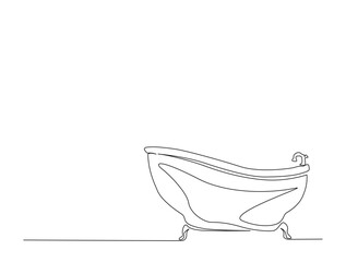 Obraz premium Continuous one line drawing of bathtub design. Simple bath in single line draw illustration. Editable stroke.