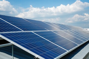Obraz premium Solar panels installed on the roof of a contemporary house under a clear blue sky