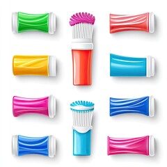Colorful set of plastic tubes with brushes, vibrant hues, creative design for art and craft projects