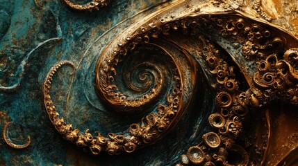 Dynamic Abstract Octopus Tentacle Design with Rich Textures and Vibrant Color Contrast