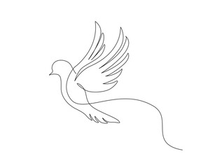Continuous one line drawing of dove bird the symbol of love and piece. Pigeon in single line draw illustration. Editable stroke.