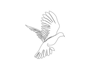 Fototapeta premium Continuous one line drawing of dove bird the symbol of love and piece. Pigeon in single line draw illustration. Editable stroke.