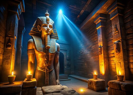 Ancient Egyptian Pyramid Chamber: Glowing Artifacts & Amon Ra Statue