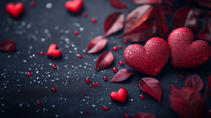 Luxurious Valentine's Day Design Highlighting Red Heart on a Smooth Dark Background with Copy Space