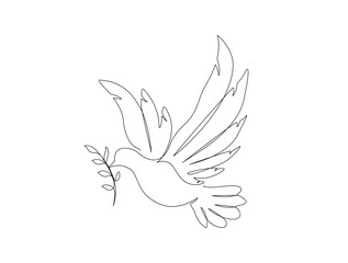 Obraz premium Continuous one line drawing of dove bird the symbol of love and piece. Pigeon in single line draw illustration. Editable stroke.