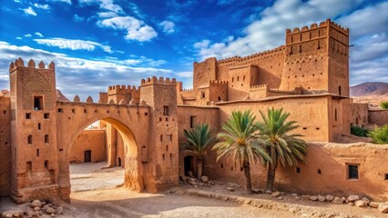 Ancient architecture, stone walls, arches, Islamic art, Ouarzazate, desert landscape, Moroccan Kasbah, landscape