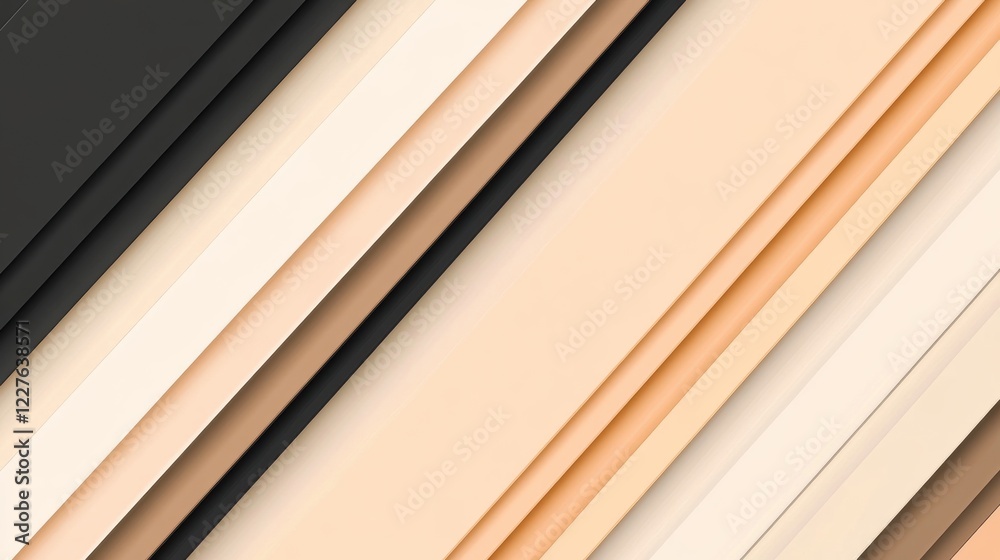 Leinwandbilder Textured layers of colorful paper arranged in diagonal stripes showcasing an artistic design in neutral tones. Generative AI