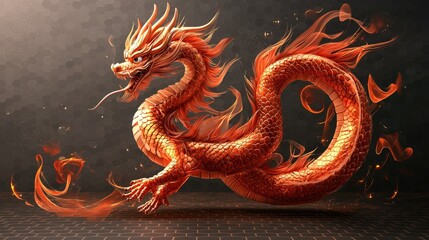 Obraz premium Fiery Orange Dragon Majestically Swirling in Motion