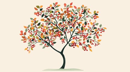 Autumn Berries Adorn Green Tree in Nature