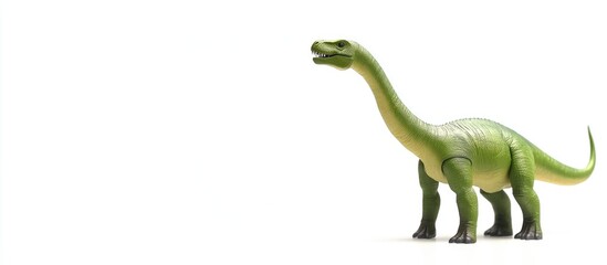 Fototapeta premium Green dinosaur toy model displayed on white background with ample space for customizable text or graphic design elements.