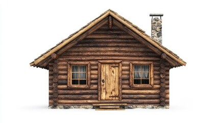 Cozy Wooden Cabin with Stone Chimney and Windows
