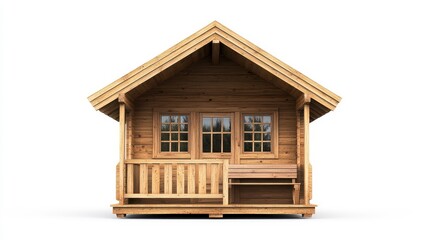 Charming Wooden Cabin Front View with Porch