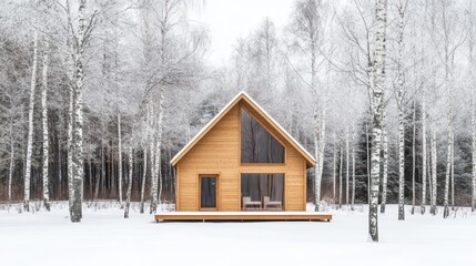 Modern Wooden House in Winter Wonderland Landscape
