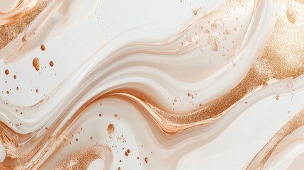 Elegant Rose Gold and White Marble Texture with Fluid Waves and Gold Accents Ideal for Stylish Backgrounds and Design Projects