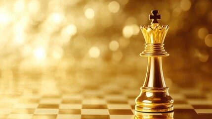Golden King Chess Piece Elegantly Displayed on Shimmering Gold Background with Multiple Variations and Space for Custom Text