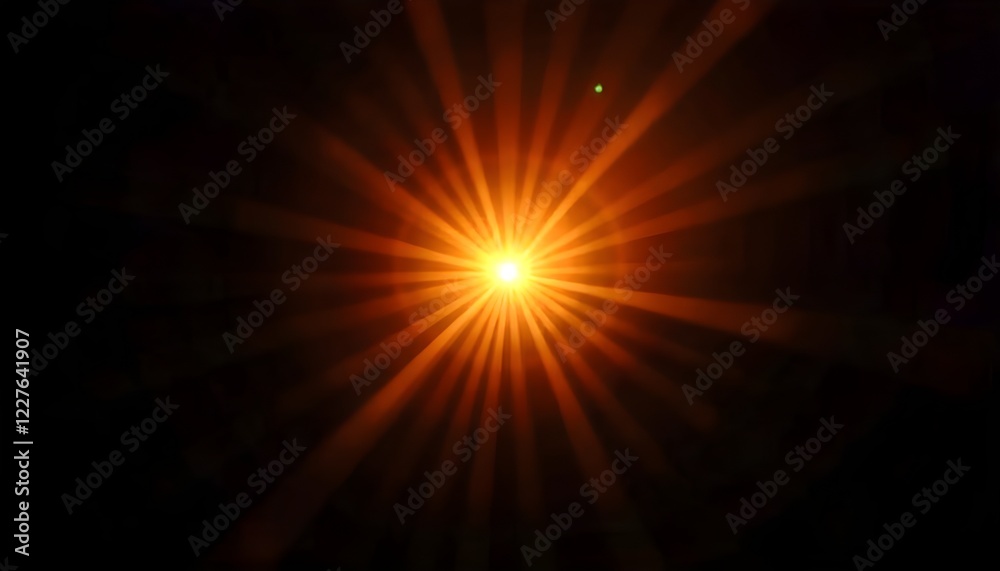 Poster radiant glowing sun rays piercing through a black background, creating a dramatic and luminous visua