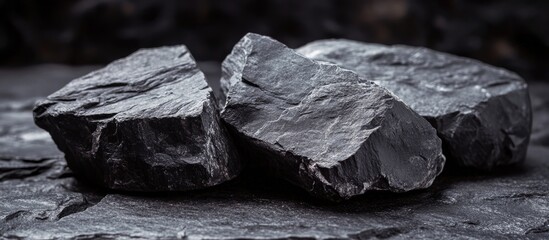 Rough Black Stone Surface Close Up with Empty Space for Text Ideal for Backgrounds and Overlays in Design Projects