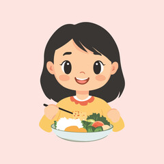 cute little girl eating vector illustration 