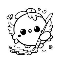 cute chicken drawing illustration for coloring books