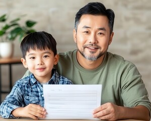 A family sitting around the table, reviewing a household budget together, fostering financial literacy