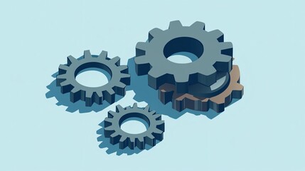 Isometric Gears Cogwheel Flat Vector Illustration for Industrial Machine Engineering Concept