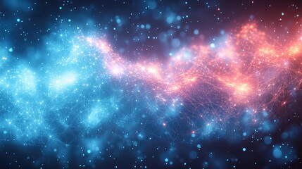 Naklejka premium Abstract representation of a vibrant cosmic landscape with glowing particles and dynamic energy flows