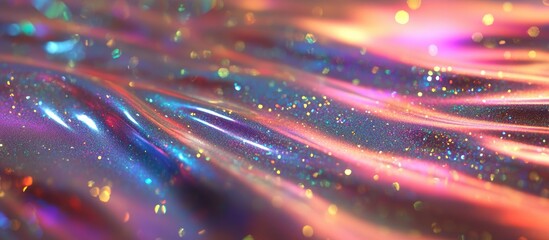 Glittering Holographic Background with Neon Spectrum Waves and Space for Text Ideal for Elegant Designs and Celebratory Cards