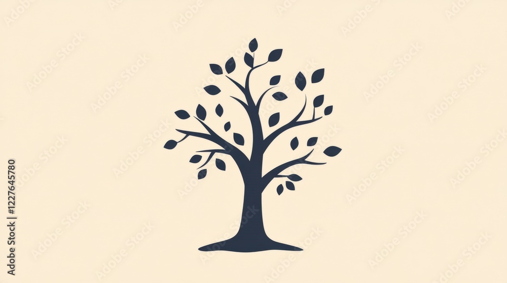Leinwandbilder tree icon featuring branches and leaves on a minimalistic background. generative ai